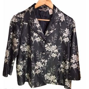 Tommy Bahama Women's Silk Blend Floral Jacket Black Gold 3/4 Sleeve